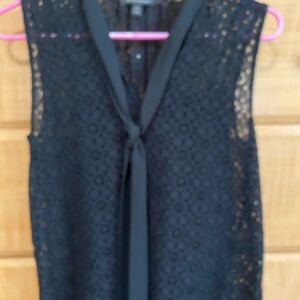 Banana Republic Black Lace Sleeveless Tie Neck Top XS